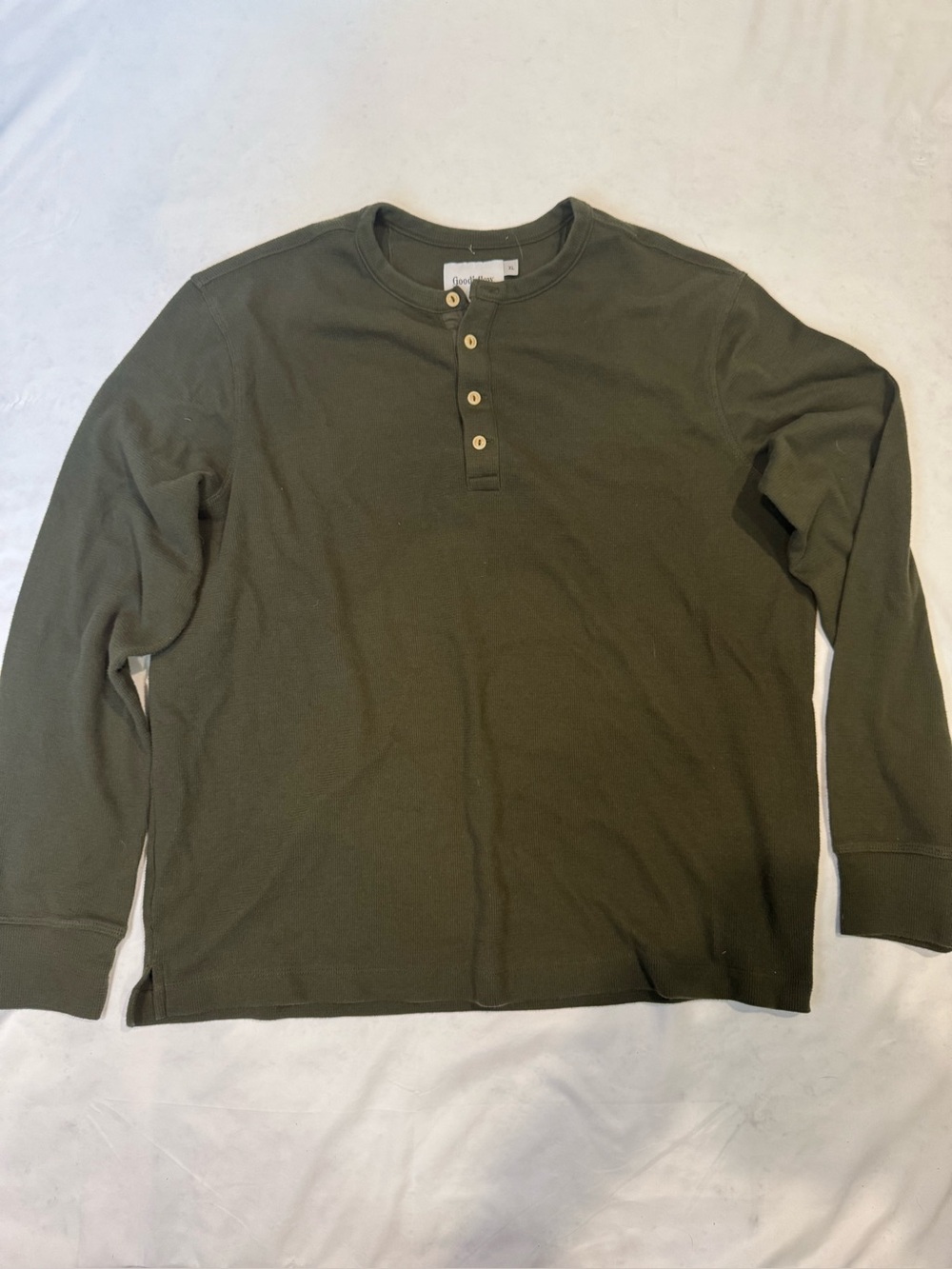 Goodfellow & Co Men’s XL Olive Green Waffle Knit Thermal Henley Long Sleeve